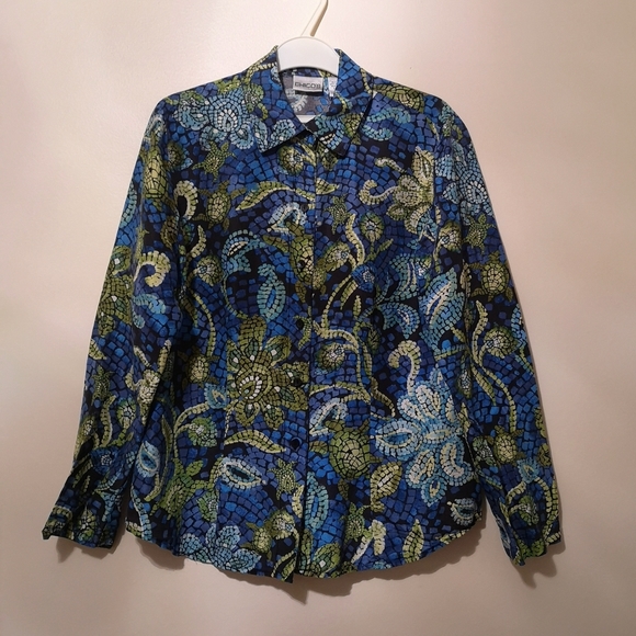 Chico's Silk Blouse Very Colorful Mozaic Flowers Contemporary Modern Style - Picture 4 of 13